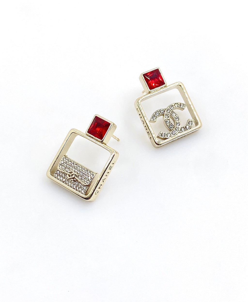 18K  Chanel Red Bottle Pendant Earrings