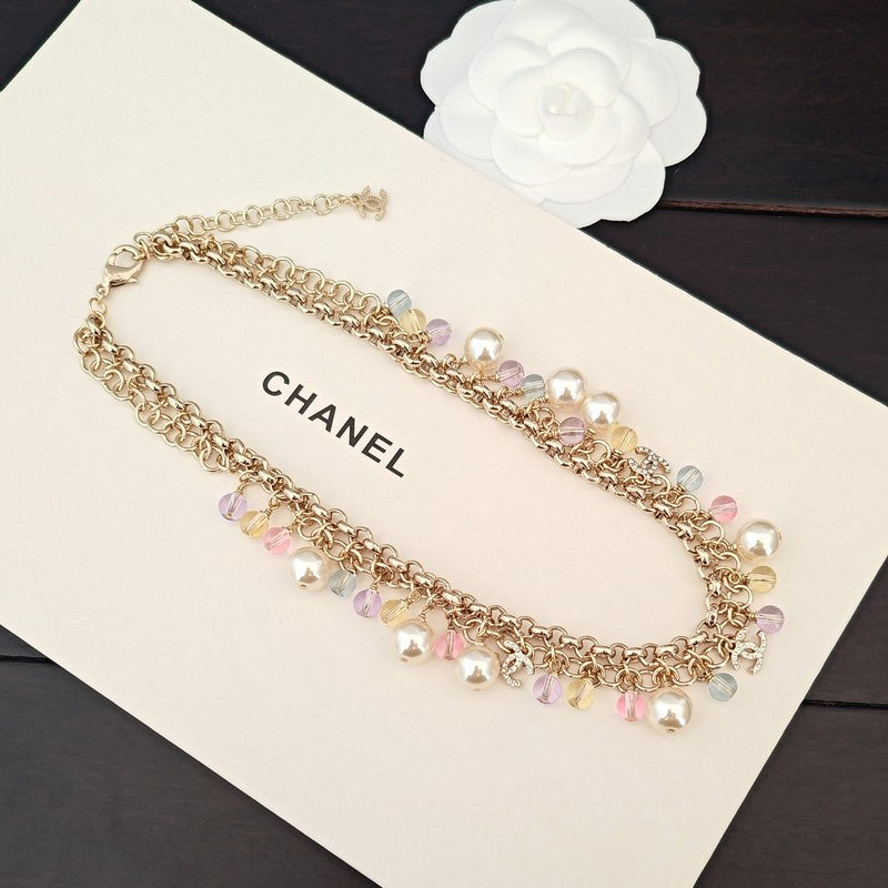 18K  Chanel Pink Crystal Chain Links Necklace