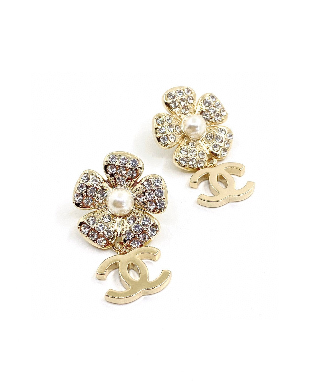 18K  Chanel Flower Full Crystals Earrings