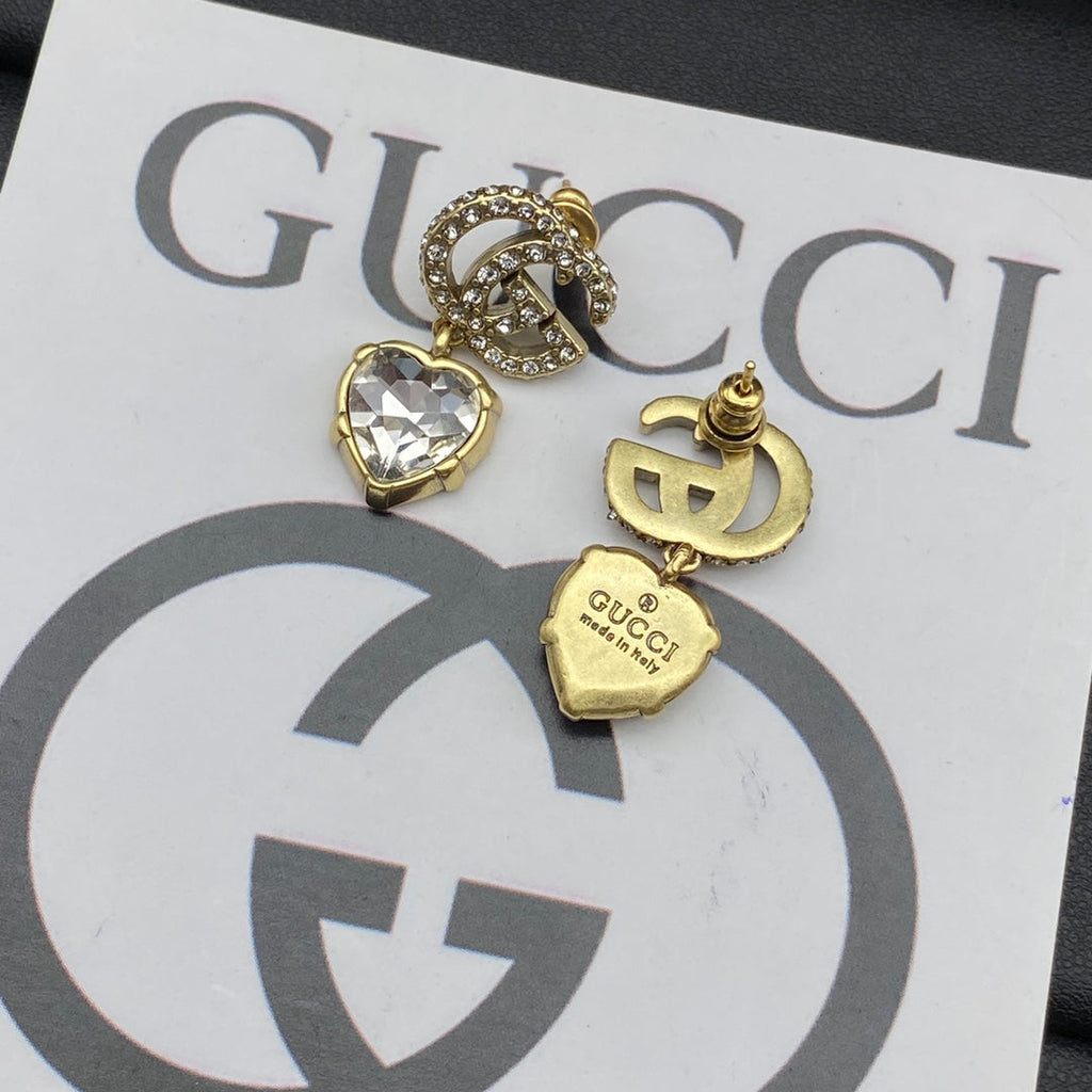 18K Double Gucci Crystal Pendant Earrings