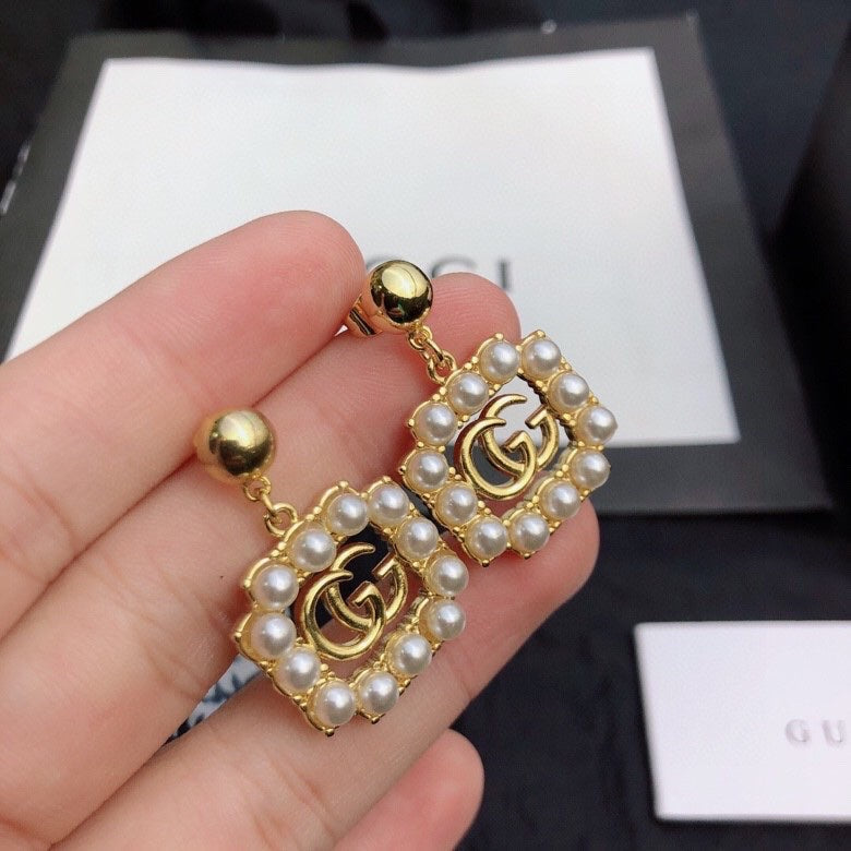 18K Double Gucci Square Pearls Earrings