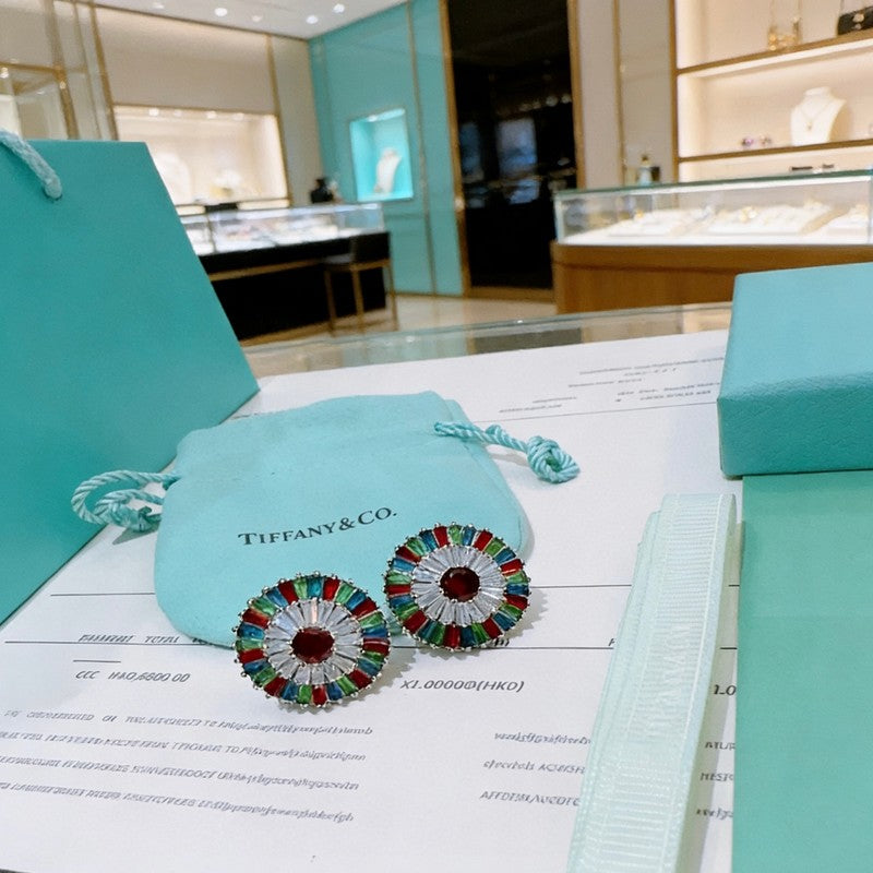 18K Tiffany Color Crystal Earrings