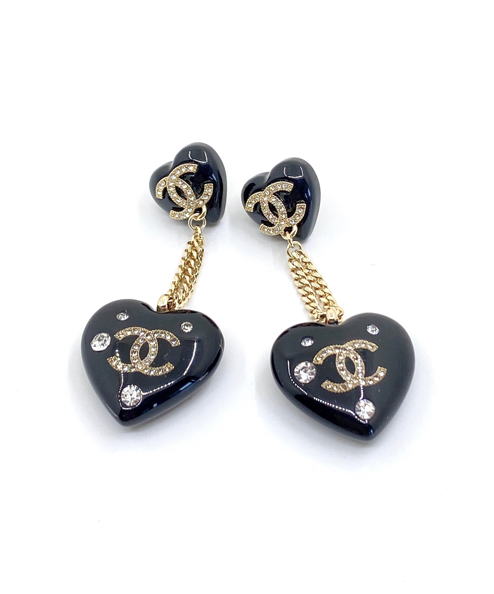 18K  Chanel Heart Pendant Earrings