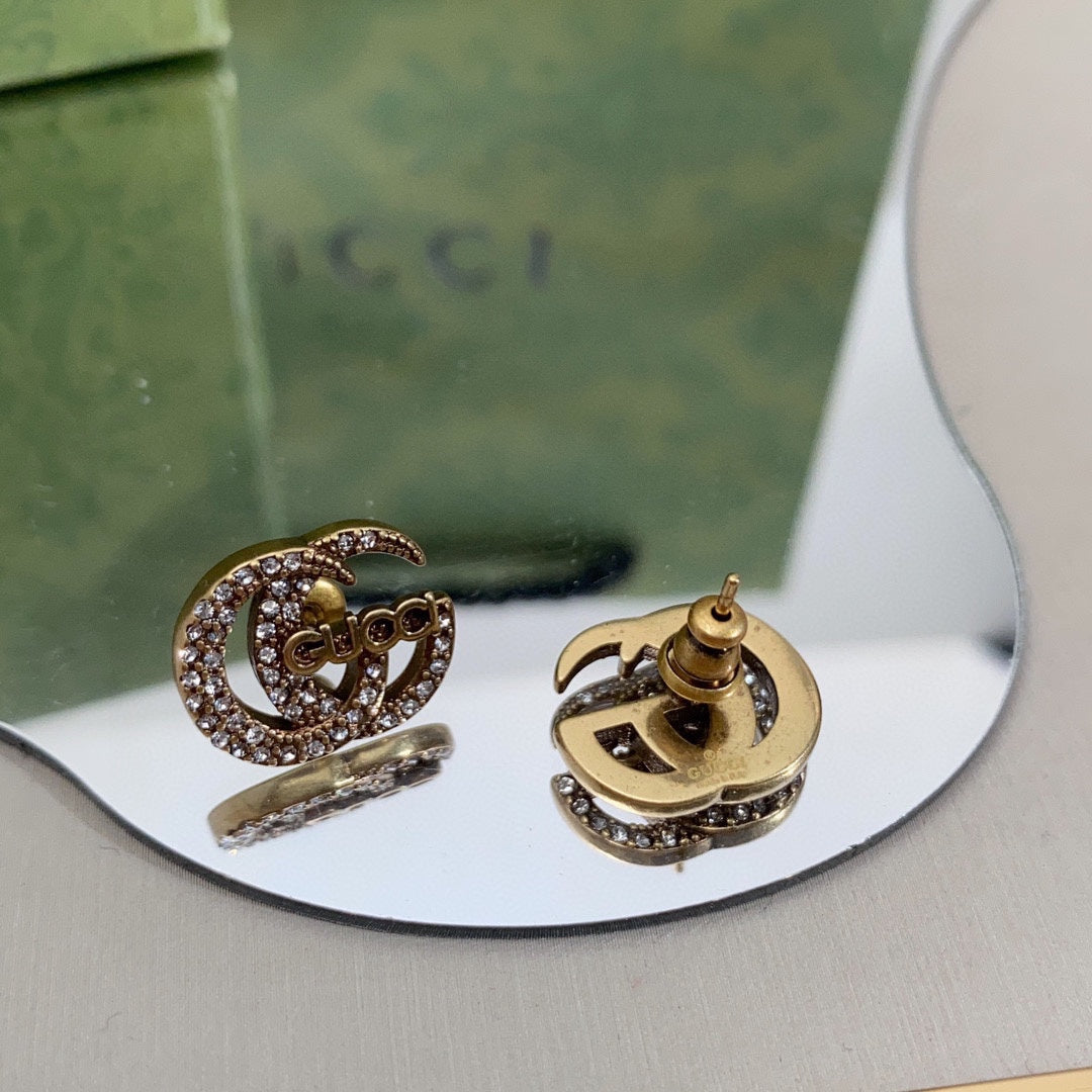 18K Double Gucci Logo Diamonds Earrings