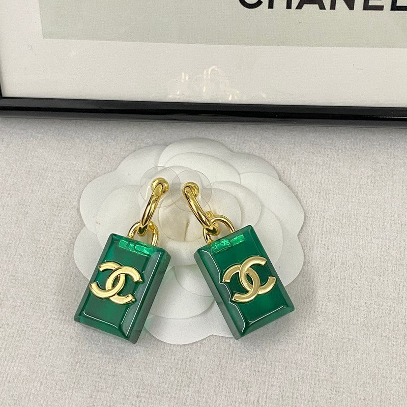 18K  Chanel Green Perfume Bottle Earrings
