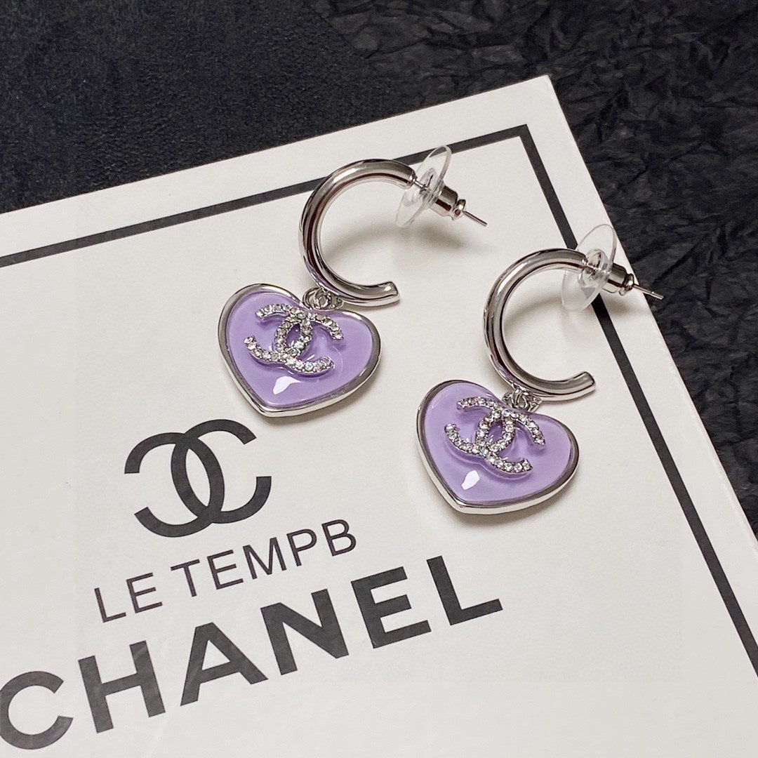 18K  Chanel Purple Heart Earrings