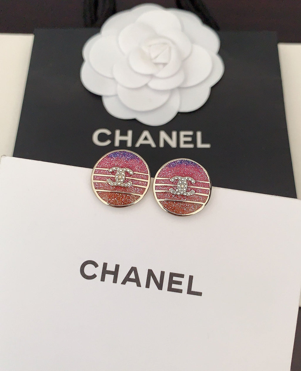 18K  Chanel Pink Crystals Earrings