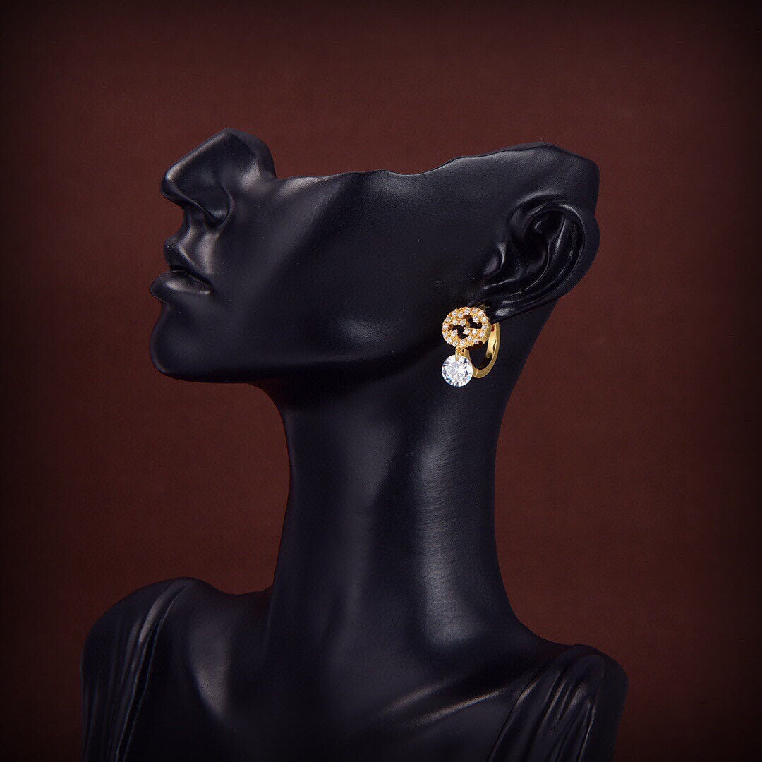 18K Double Gucci Interlocking Gucci Diamond Earrings