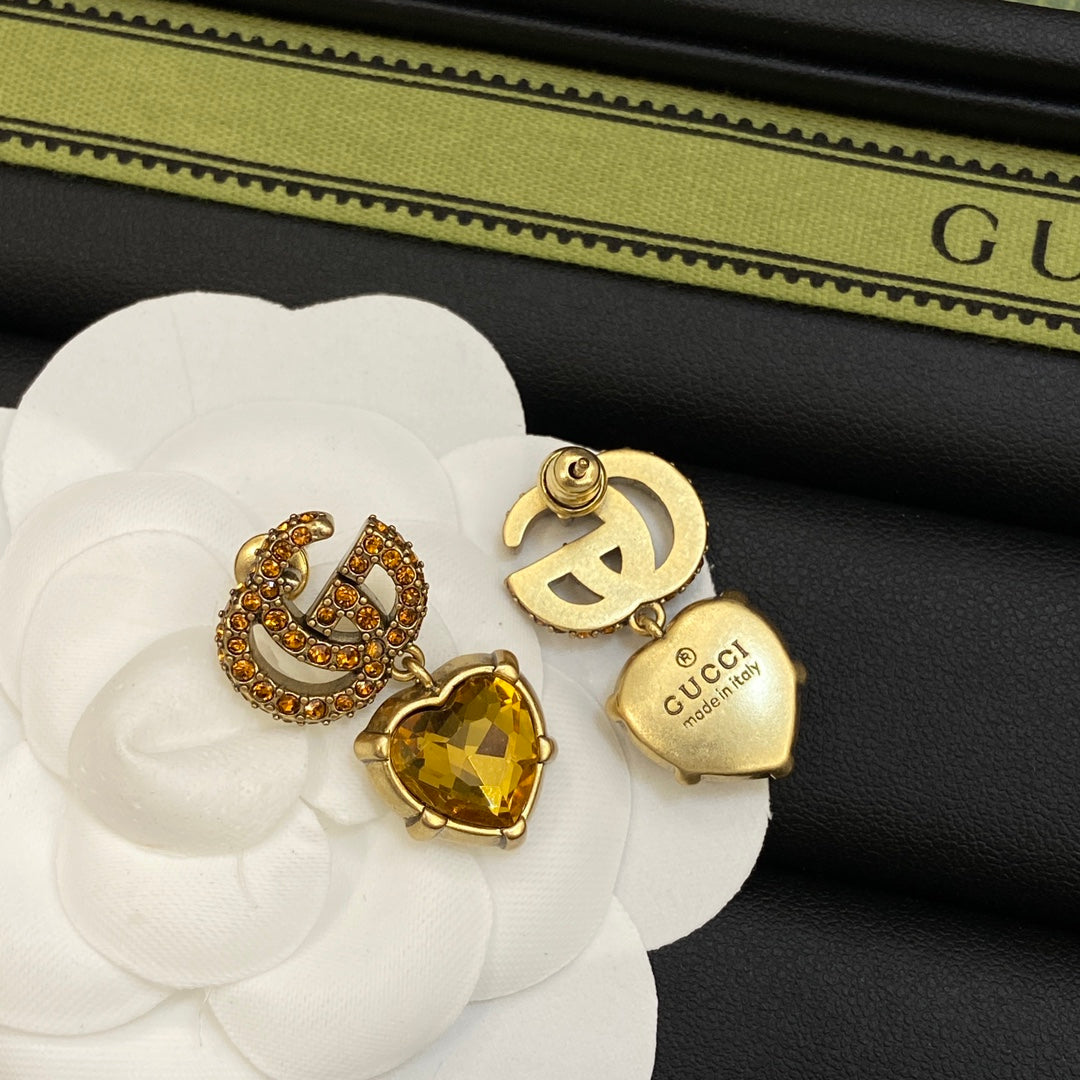 18K Double Gucci Yellow Crystal Earrings