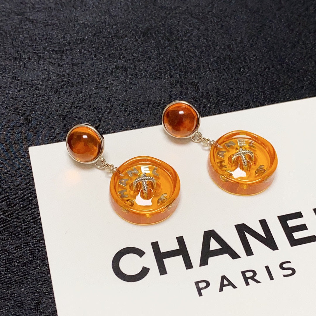18K  Chanel Orange Pendant Earrings