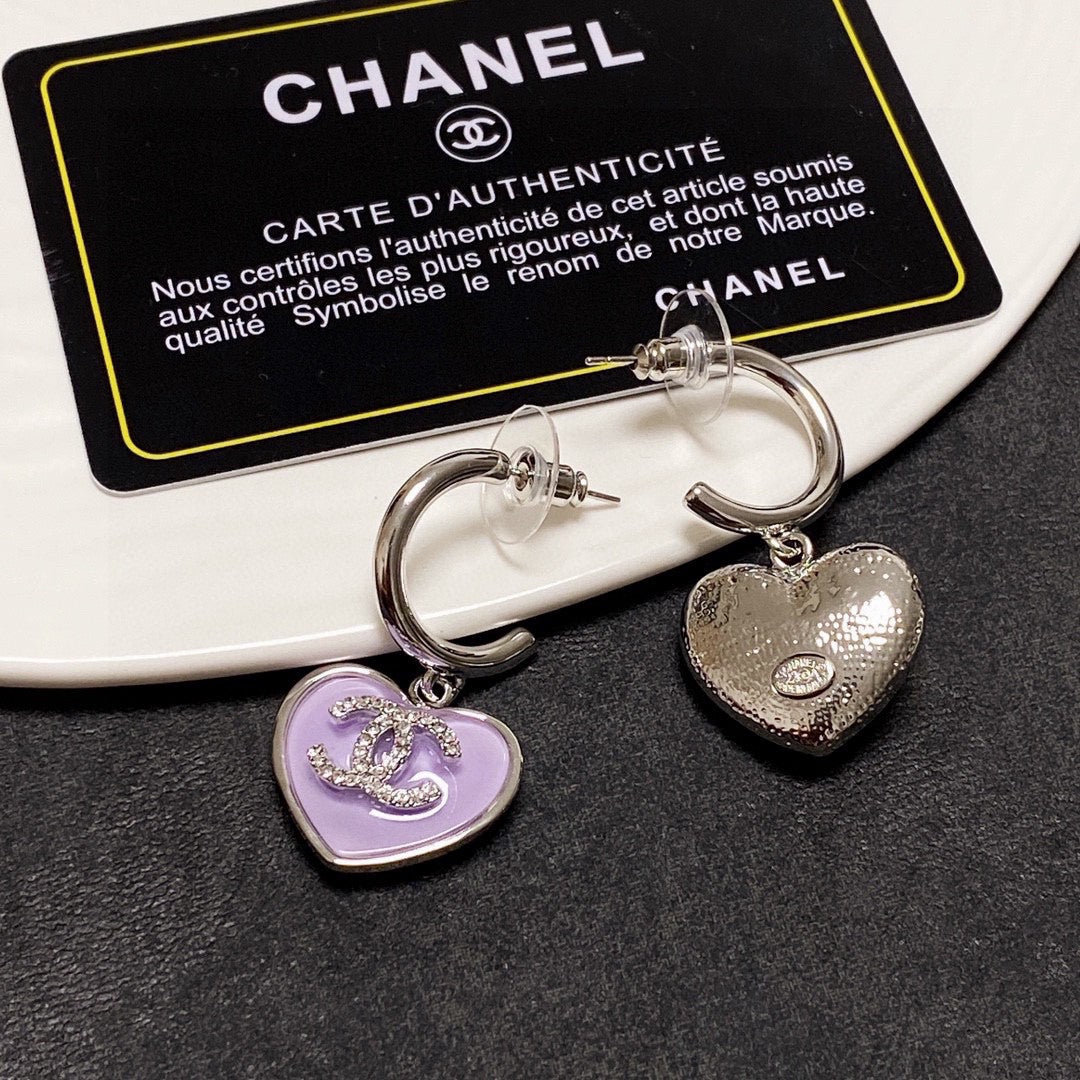 18K  Chanel Purple Heart Earrings