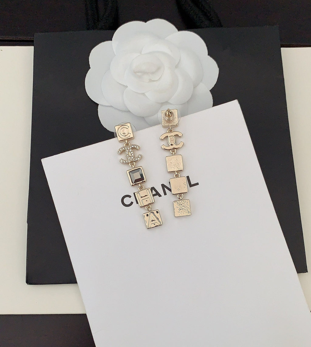 18K  Chanel Crystals Long Earrings