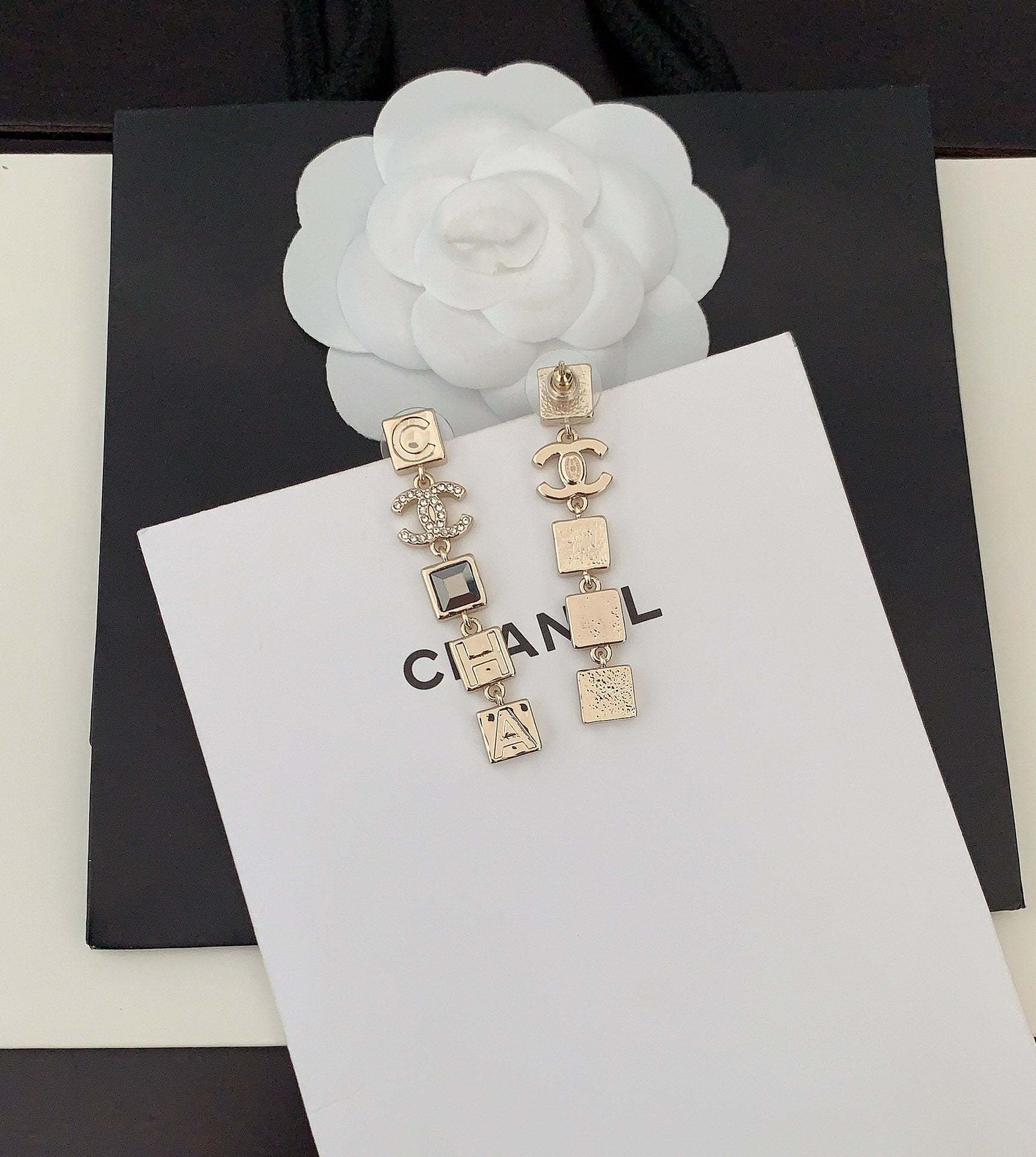 18K  Chanel Crystals Long Earrings