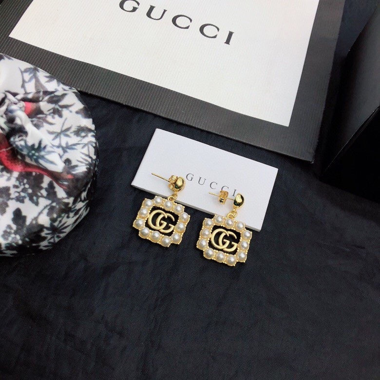 18K Double Gucci Square Pearls Earrings