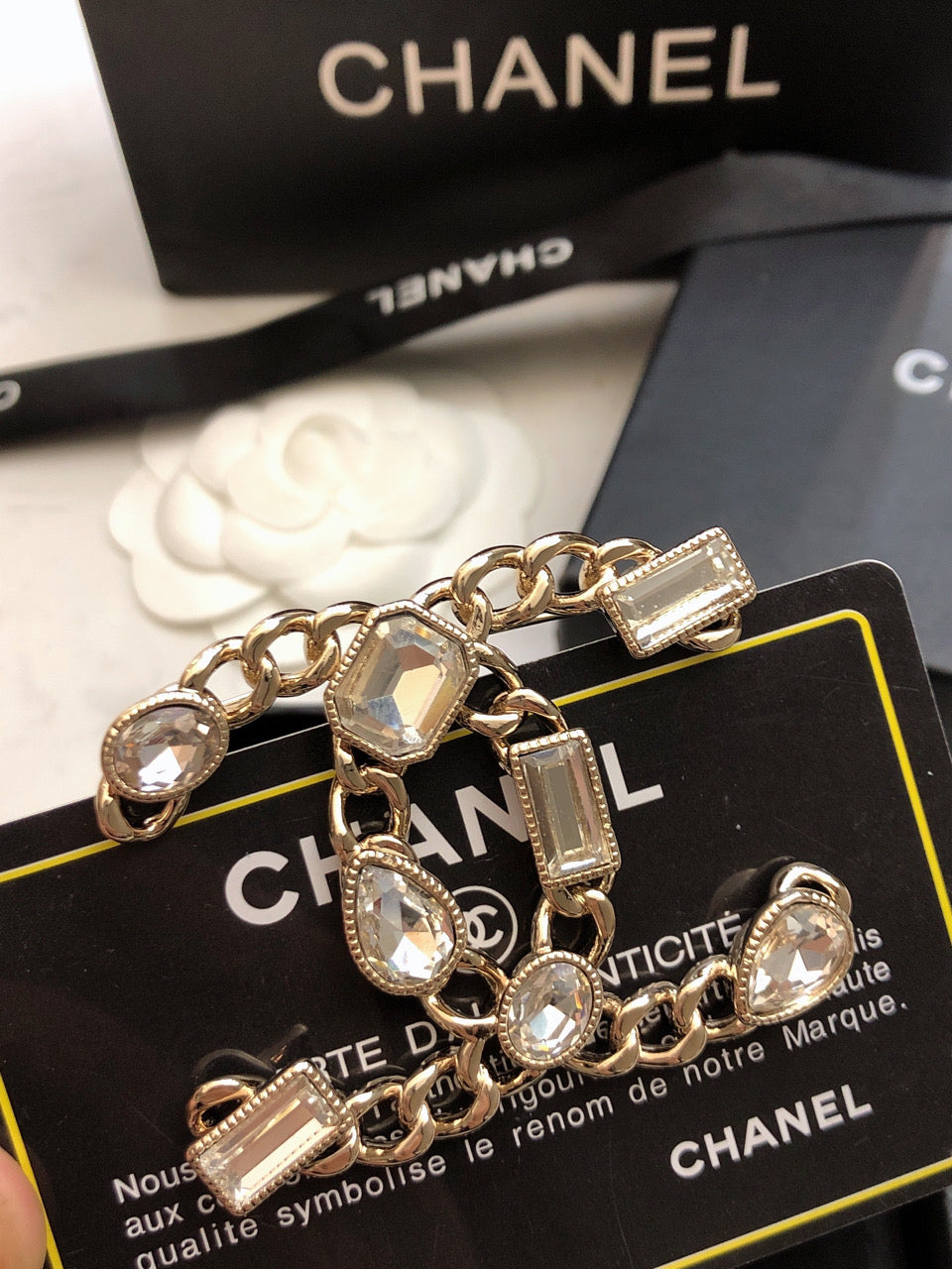 18K  Chanel Crystals Strass Brooch