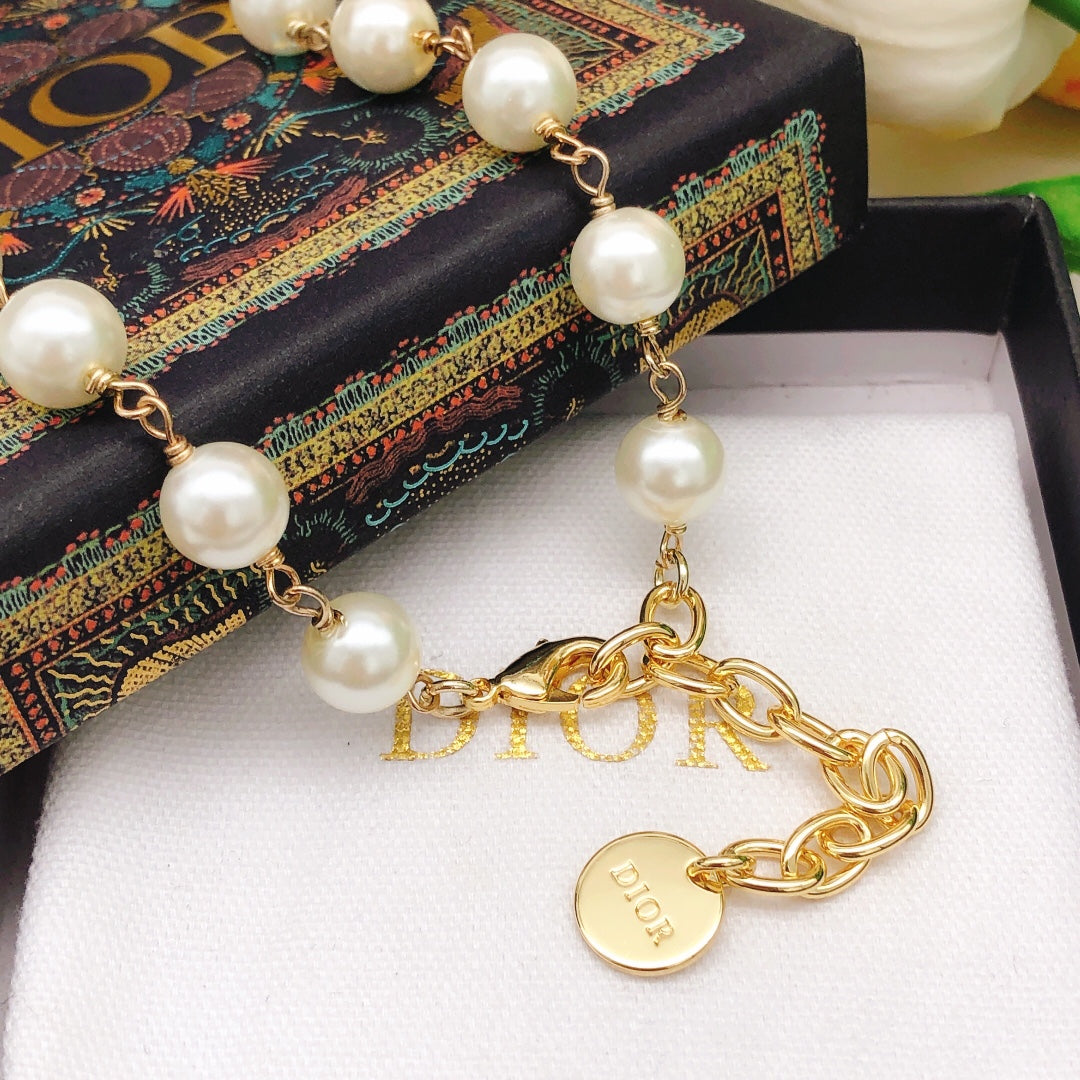 18K Dior Butterfly Pearl Chain Necklace