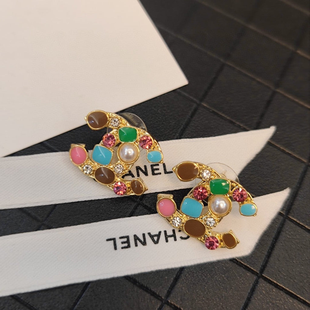 18K  Chanel Multi-Color Crystals Earrings