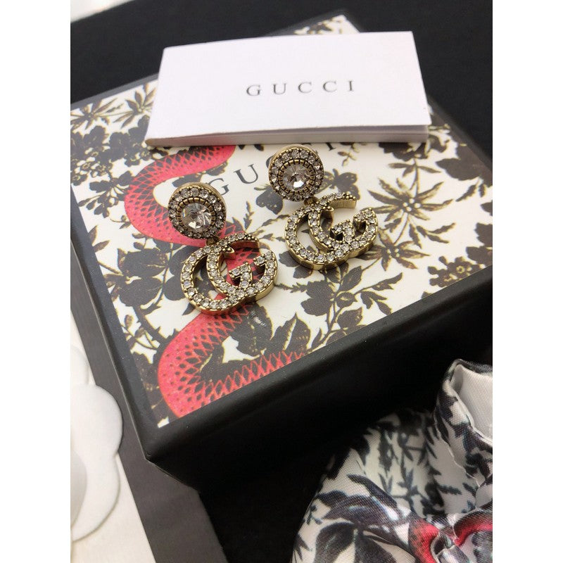 18K Double Gucci GucciCrystal Pendant Earrings