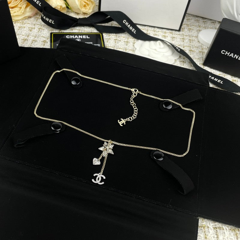 18K  Chanel Heart & Star Crystal Necklace