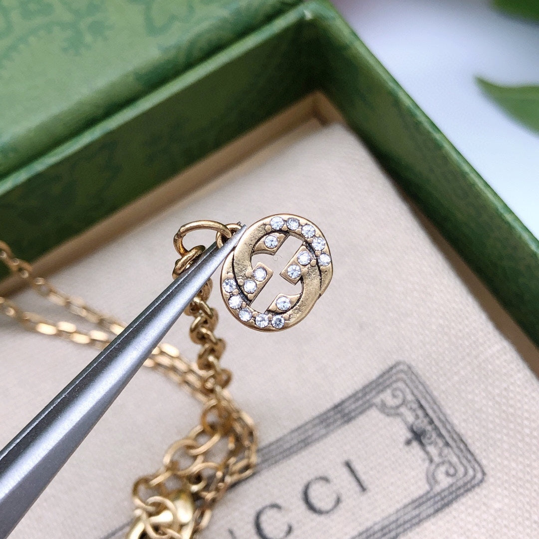 18K Double Gucci Crystal Necklace