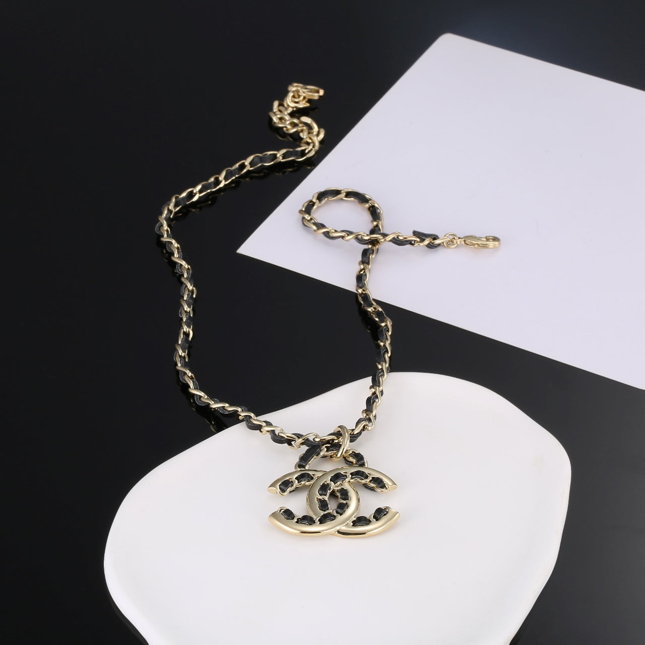 18K  Chanel Strass Leather Necklace