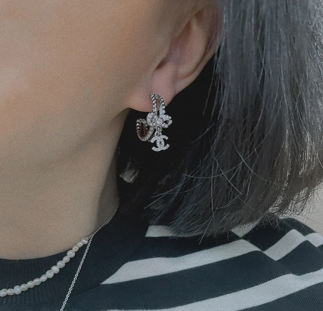 18K  Chanel Diamond Pendant Earrings