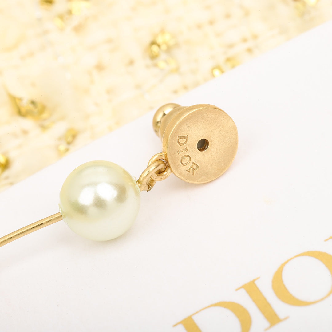 18K Dior Pearl Pendant Earrings