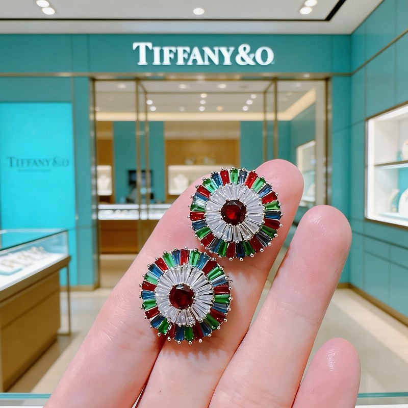 18K Tiffany Color Crystal Earrings
