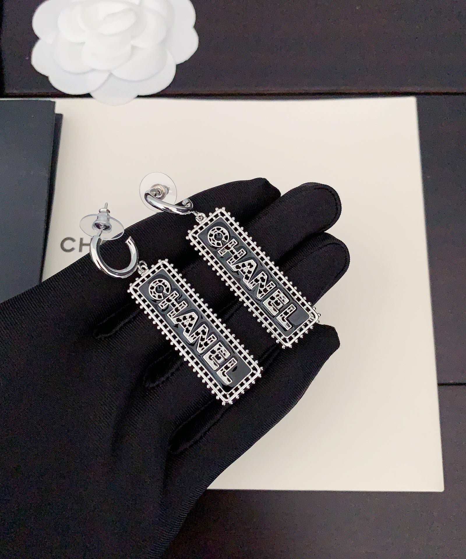 18K  Chanel Typo Drop Earrings