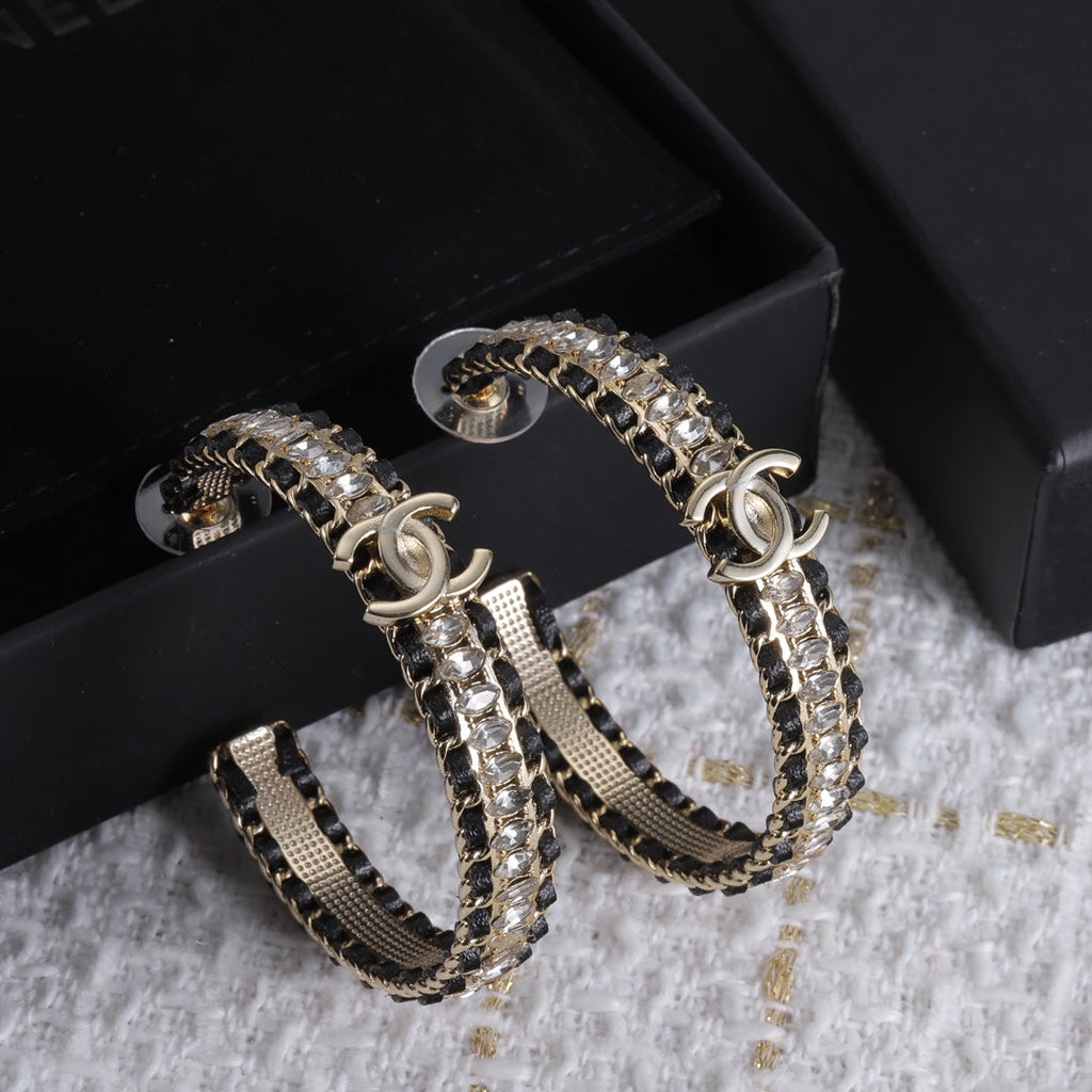 18K  Chanel Leather Chain Earrings