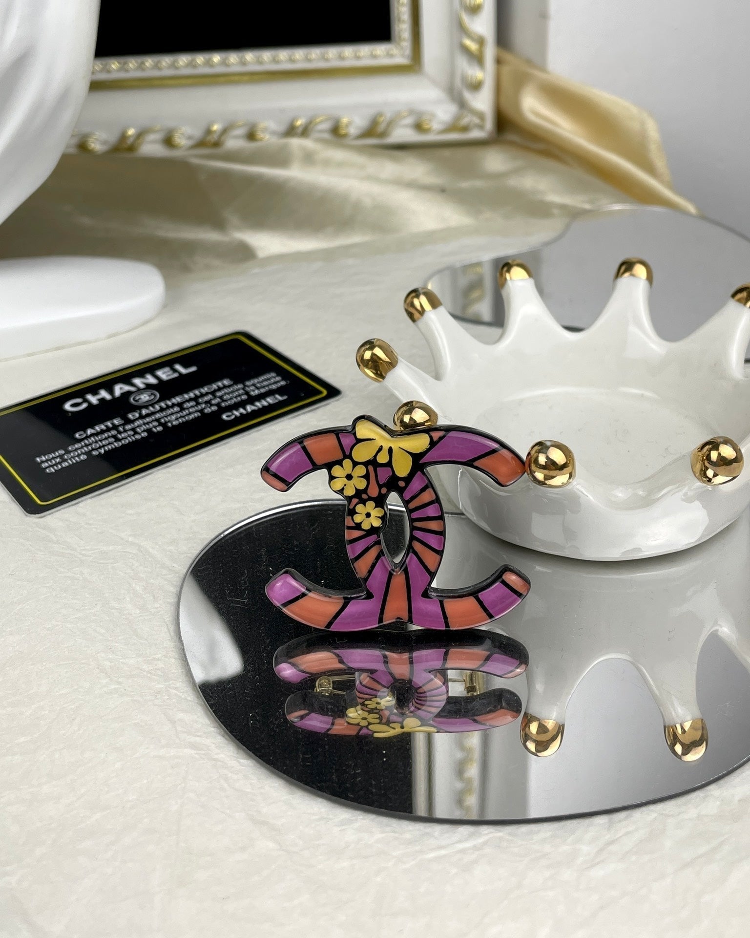 18K  Chanel Pink Resin Brooch