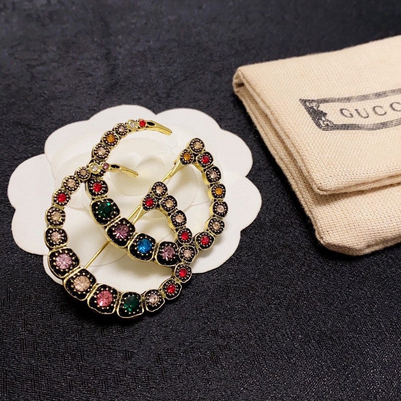 18K Double Gucci Color Crystal Brooch