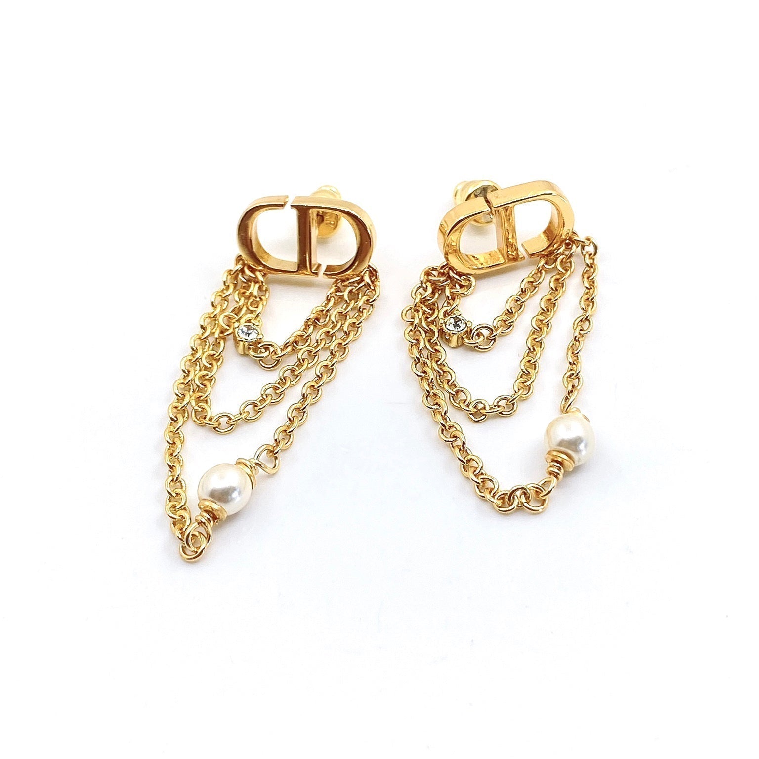 18K Dior Pearl Chain Earrings
