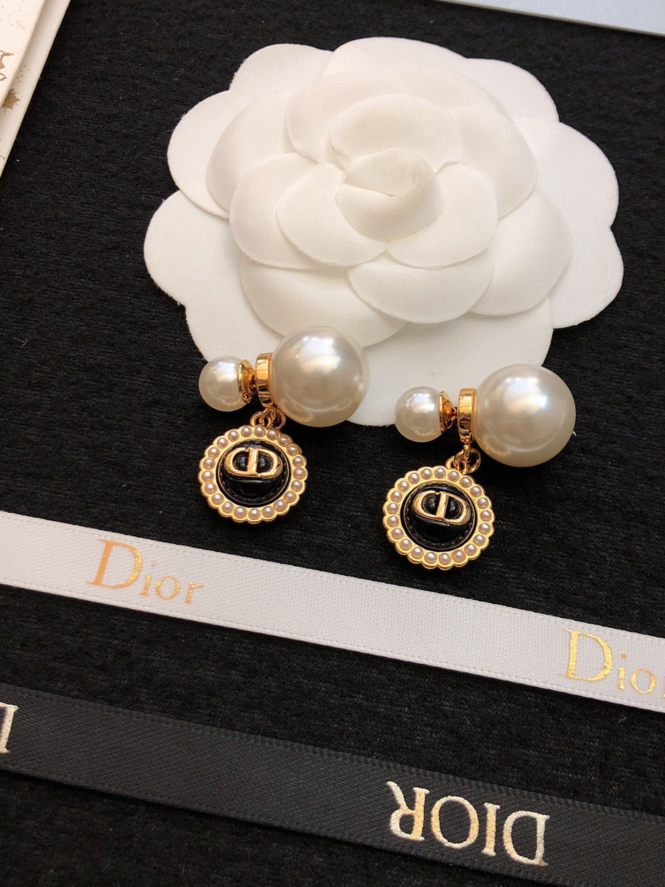 18K Dior Black Pearls Earrings