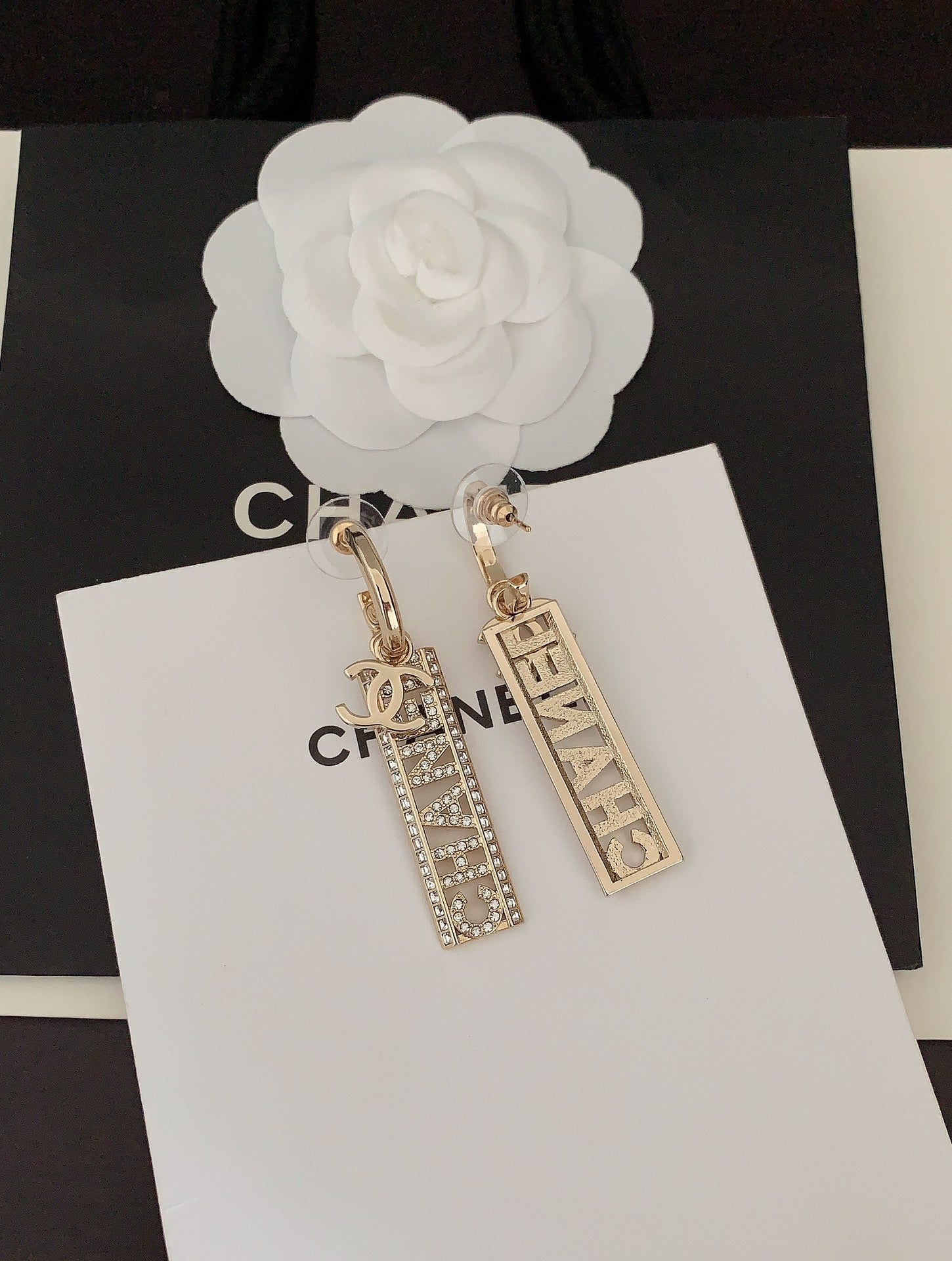 18K  Chanel Crystals Long Letter Earrings