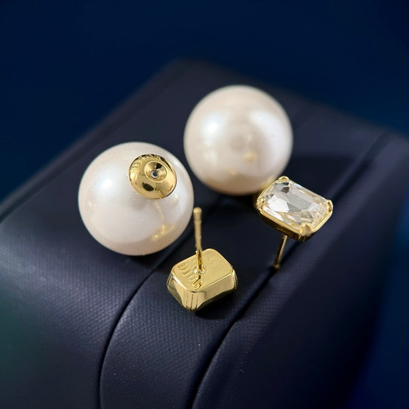 18K Dior Pearl Crystal Earrings