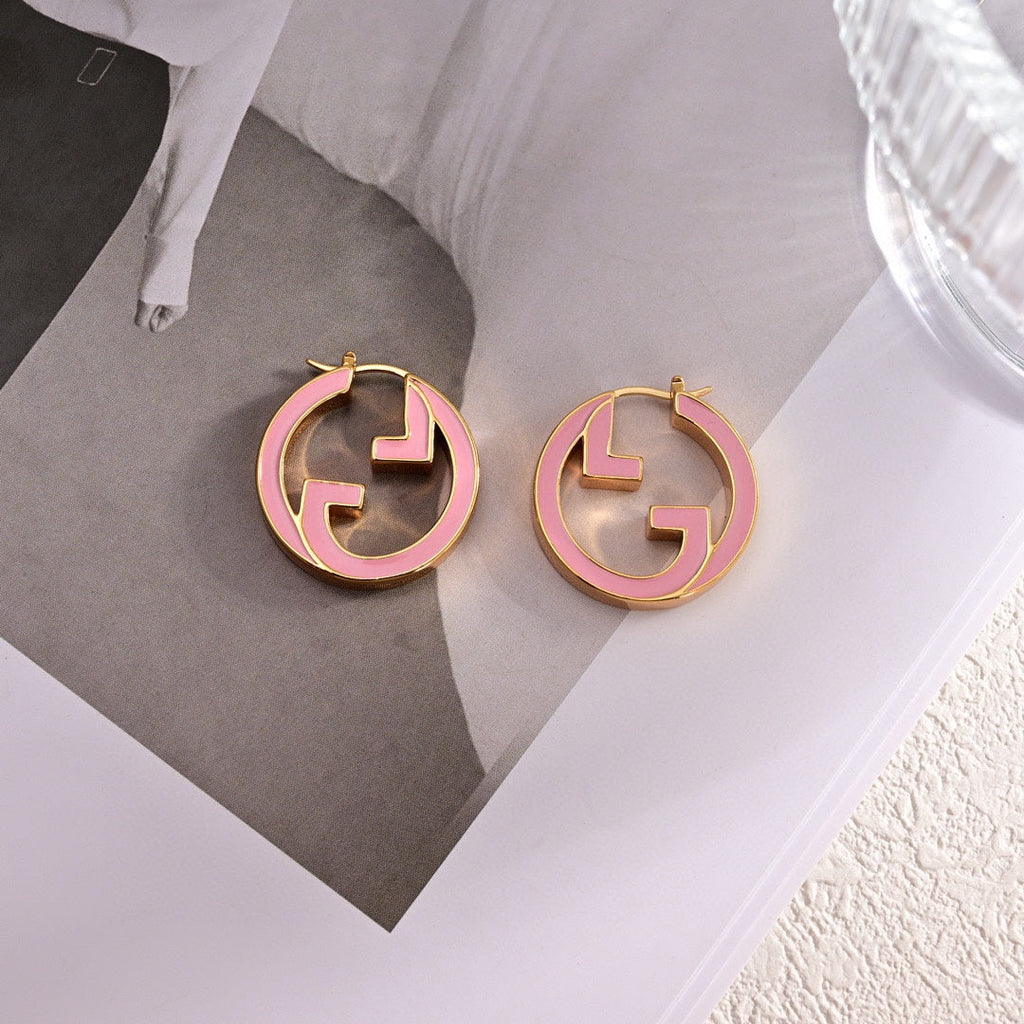 18K Double Gucci Pink Hollow Earrings