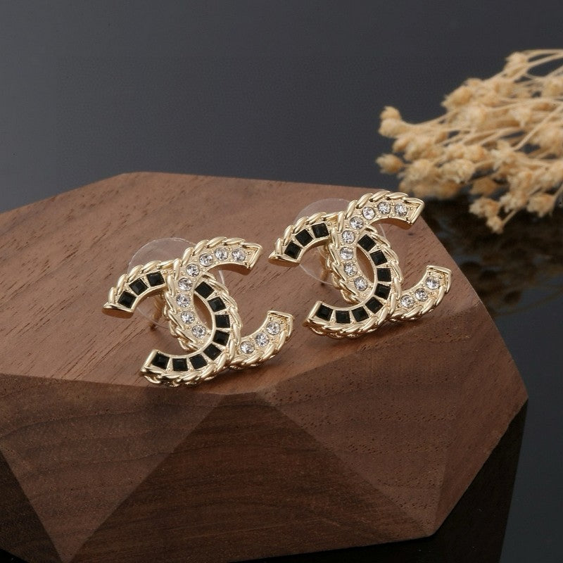 18K  Chanel Crystal Leather Earrings