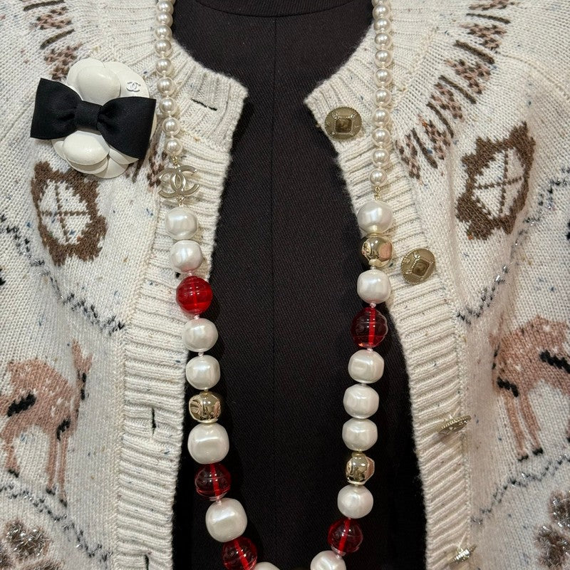 18K  Chanel Red Crystal Pearl Necklace