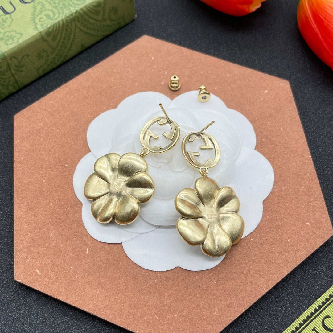 18K Double Gucci Color Crystals Flower Earrings