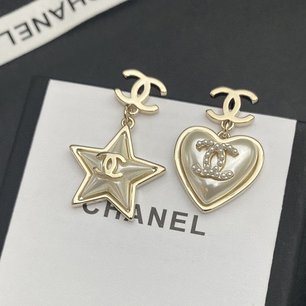 18K  Chanel Heart & Star Earrings