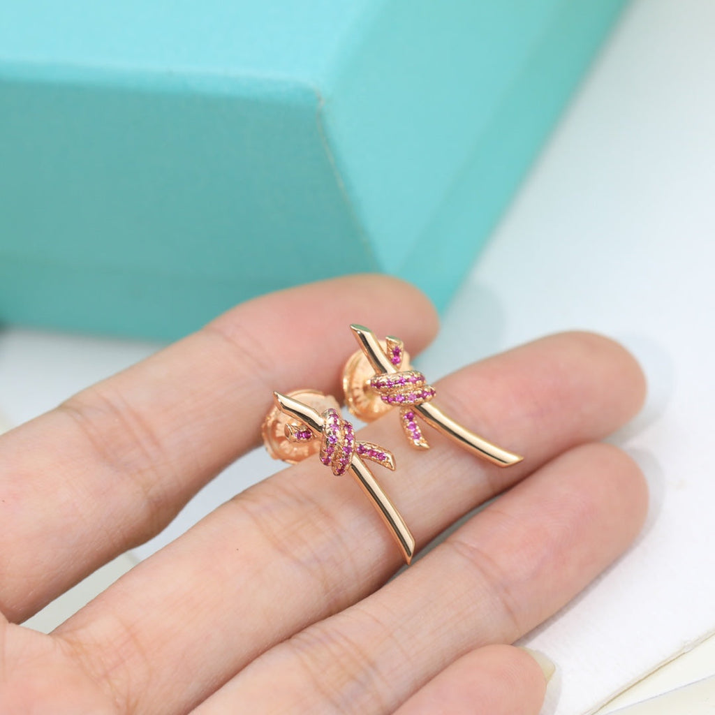 18K Tiffany Knot Pink Diamonds Earrings