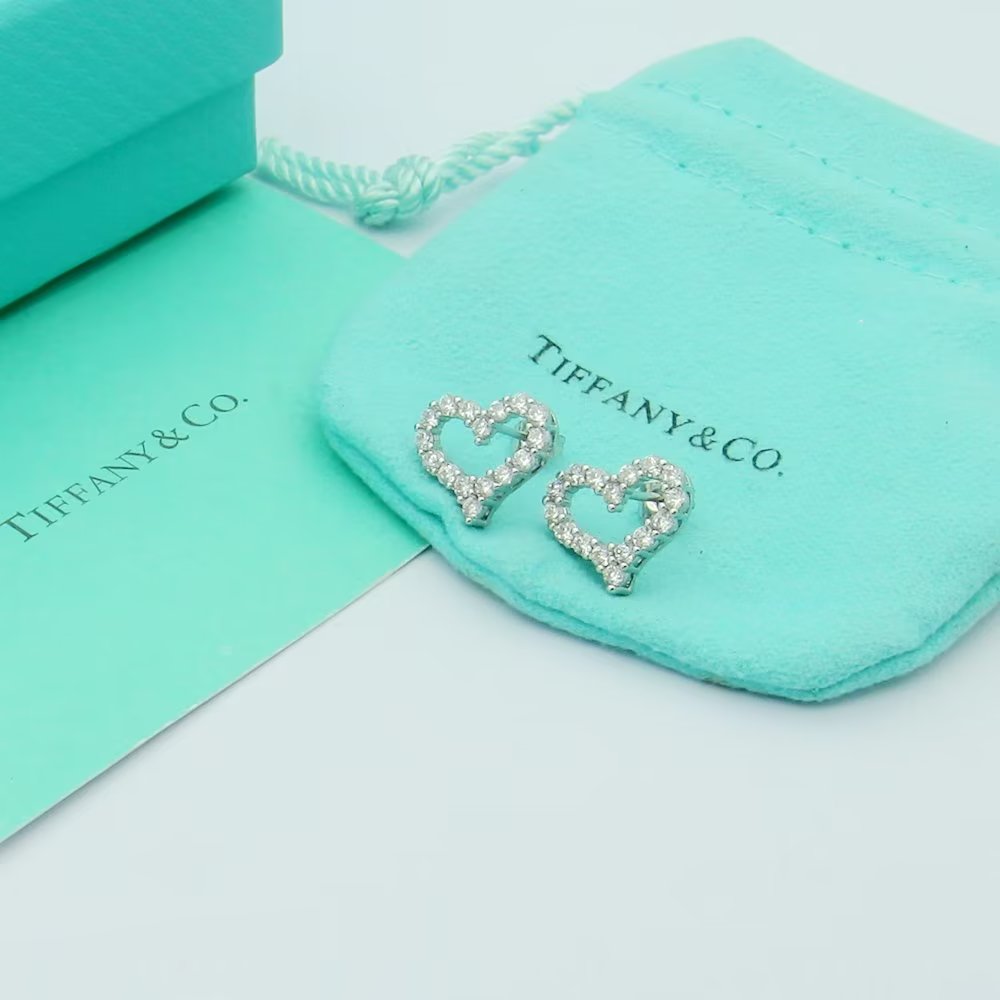 18K Tiffany Heart Diamonds Earrings