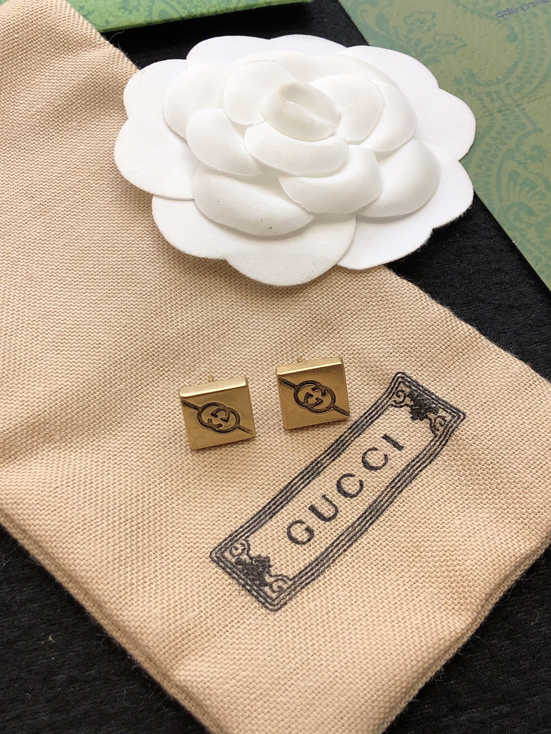 18K Double Gucci Cube Earrings