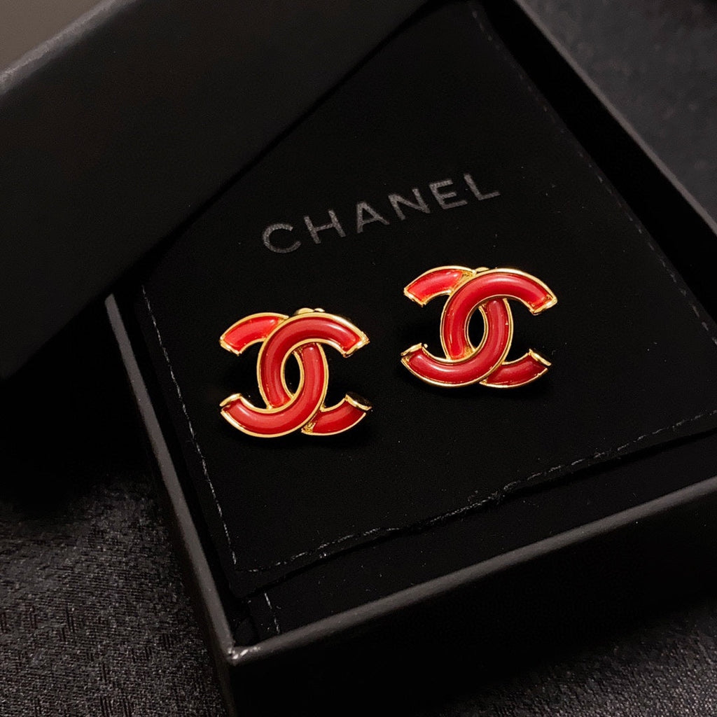 18K  Chanel Red Resin Earrings