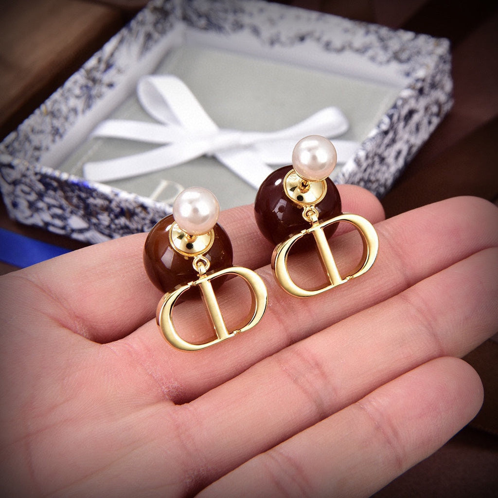 18K Dior Tribales Brown Resin Pearls Earrings