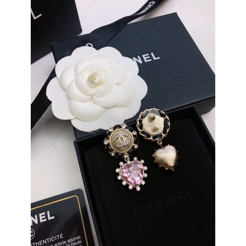 18K  Chanel Heart Pink Crystal Earrings