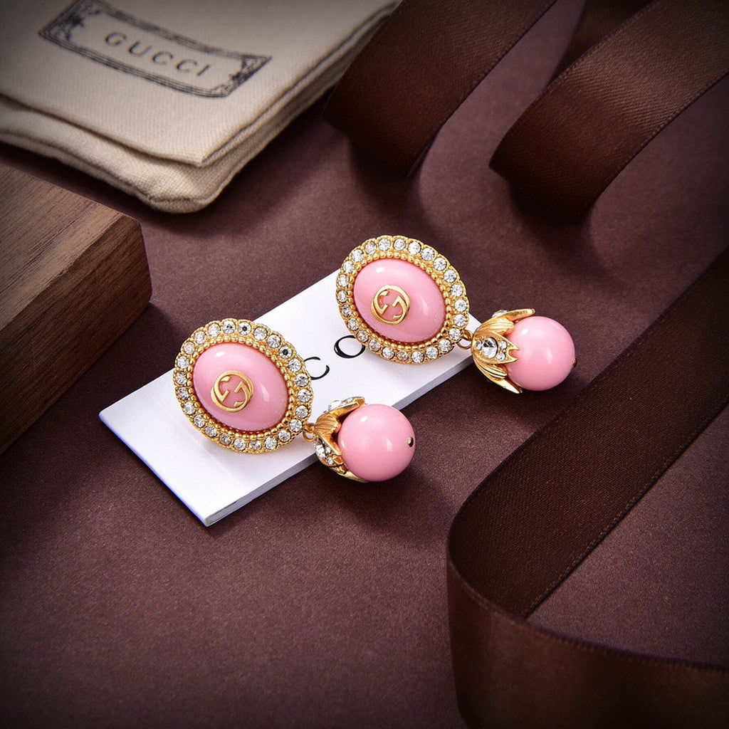 18K Double Gucci Pink Pearls Earrings
