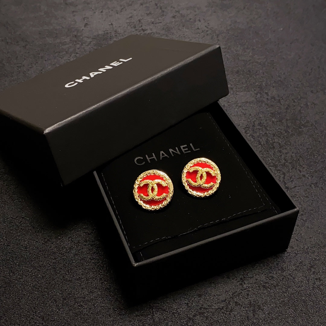 18K  Chanel Black & Red Earrings