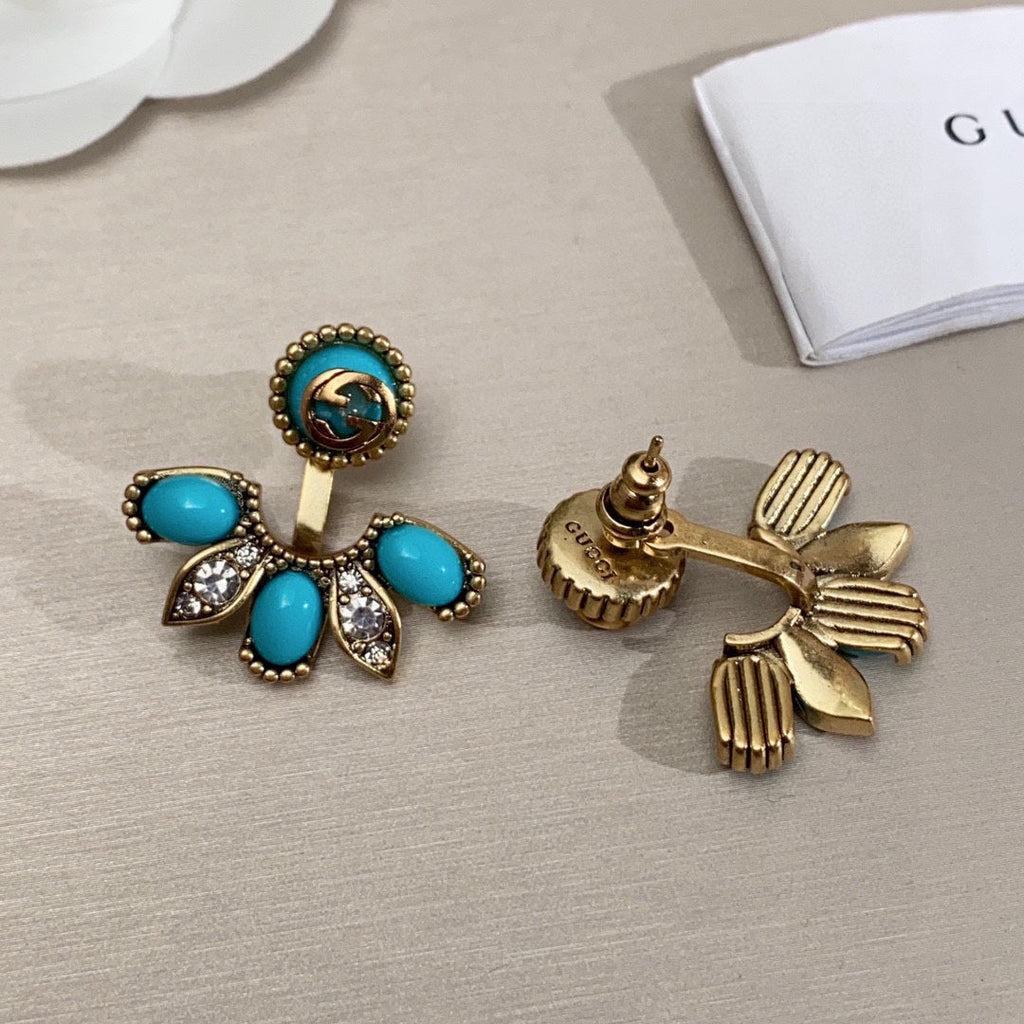 18K Double Gucci Blue Flowers Earrings